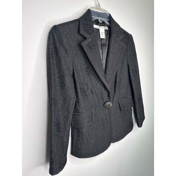 Vintage Diane von Furstenberg DVF Black Lace Blazer formal crystal button Size 0 - Picture 14 of 16